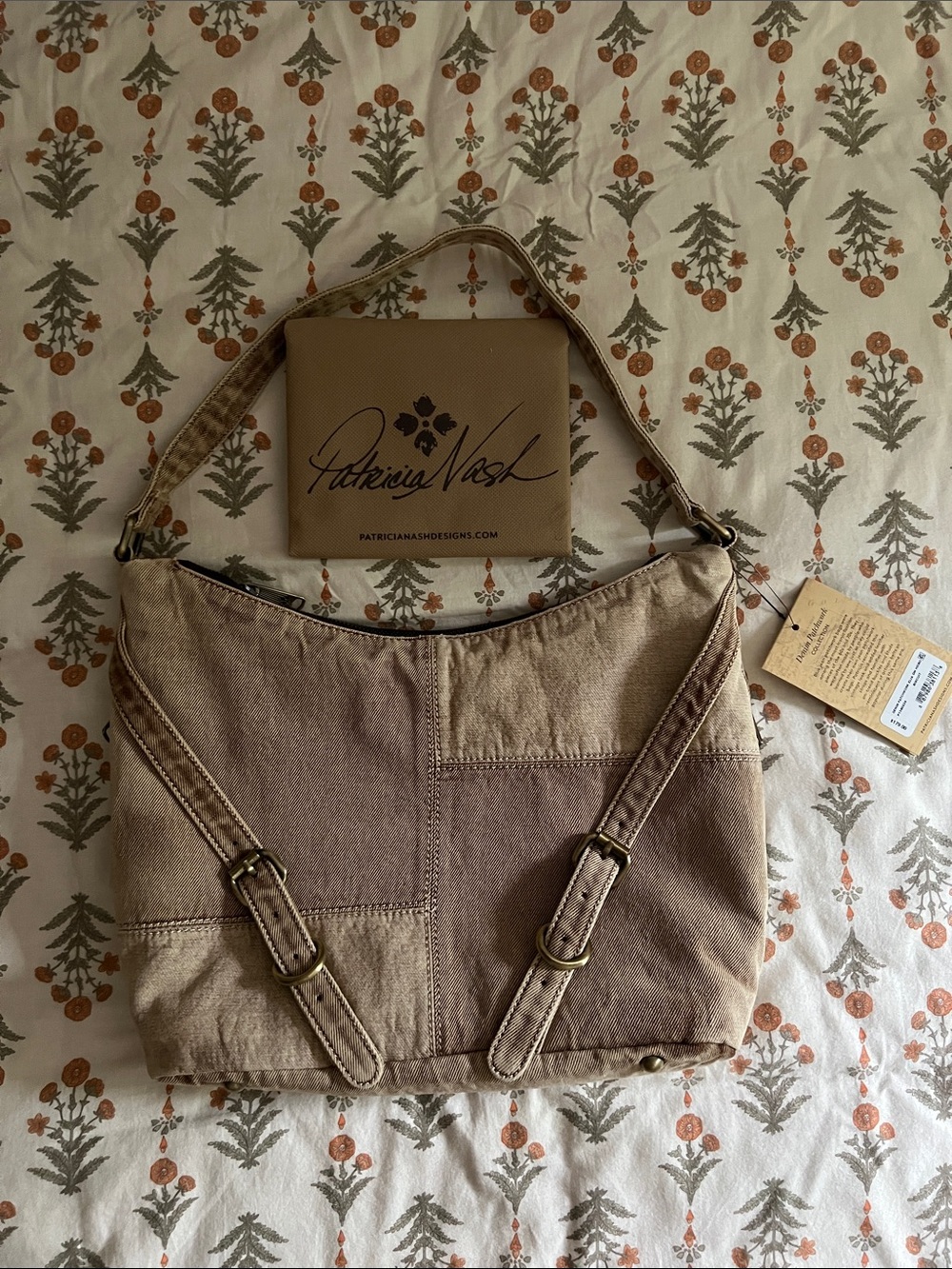 Patricia Nash denim patchwork Hobo Bag